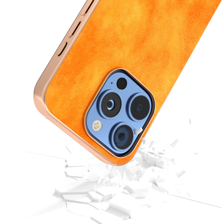 For iPhone 16 Pro Nano Electroplating Dual Color Lichi Texture PU Phone Case(Orange) by buy2fix