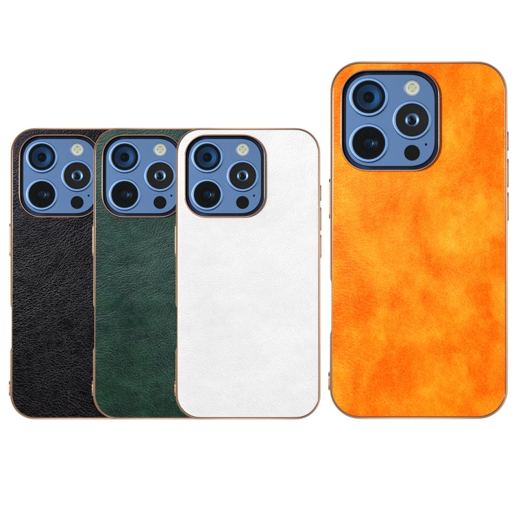 For iPhone 16 Pro Nano Electroplating Dual Color Lichi Texture PU Phone Case(Orange) by buy2fix