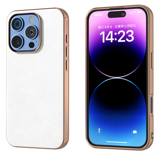 For iPhone 16 Pro Max Nano Electroplating Dual Color Lichi Texture PU Phone Case(White) by buy2fix