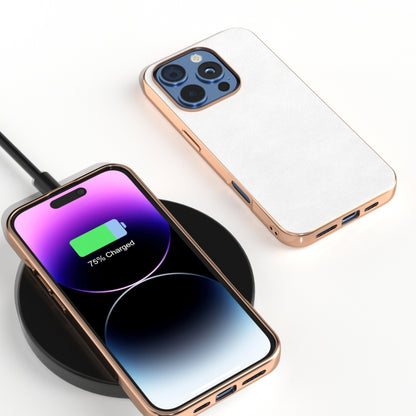 For iPhone 16 Pro Max Nano Electroplating Dual Color Lichi Texture PU Phone Case(White) by buy2fix