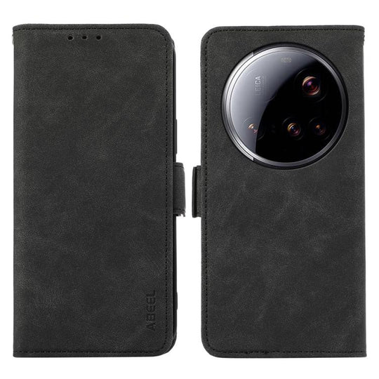 For Xiaomi 15 Ultra ABEEL Frosted Magnetic RFID Leather Phone Case(Black)