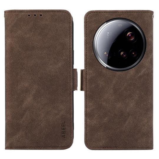 For Xiaomi 15 Ultra ABEEL Frosted Magnetic RFID Leather Phone Case(Brown)