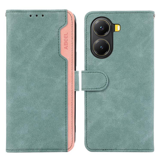 For Xiaomi Poco X7 Pro ABEEL Color Block Magnetic RFID Leather Phone Case(Cyan-Pink)