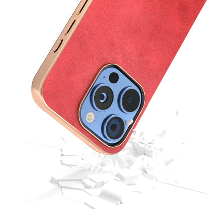 For iPhone 16 Pro Nano Electroplating Dual Color Cowhide Texture Protective Phone Case(Red) by buy2fix
