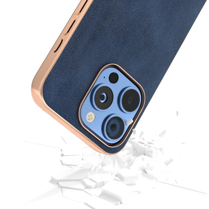For iPhone 16 Pro Nano Electroplating Dual Color Cowhide Texture Protective Phone Case(Blue) by buy2fix