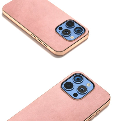 For iPhone 16 Pro Nano Electroplating Dual Color Cowhide Texture Protective Phone Case(Rose Gold) by buy2fix