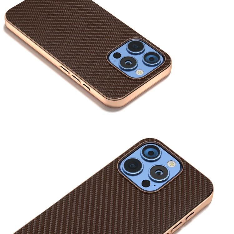 For iPhone 16 Pro Max Nano Electroplating Carbon Fiber Texture Phone Case(Dark Brown) by buy2fix