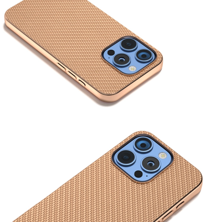 For iPhone 16 Pro Max Nano Electroplating Carbon Fiber Texture Phone Case(Gold) by buy2fix