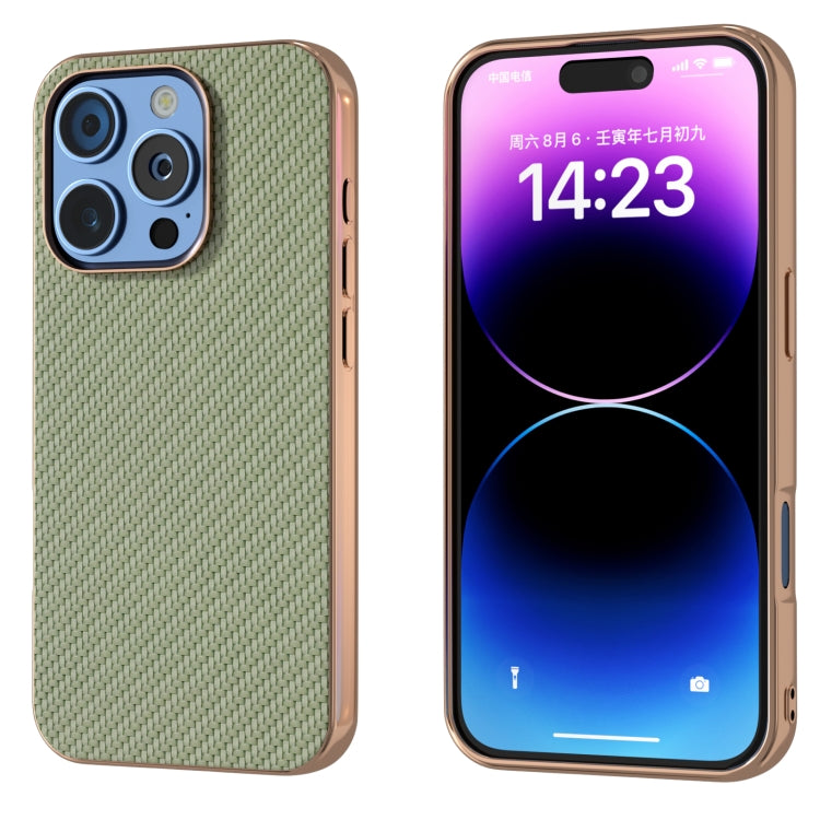 For iPhone 16 Pro Max Nano Electroplating Carbon Fiber Texture Phone Case(Green) by buy2fix
