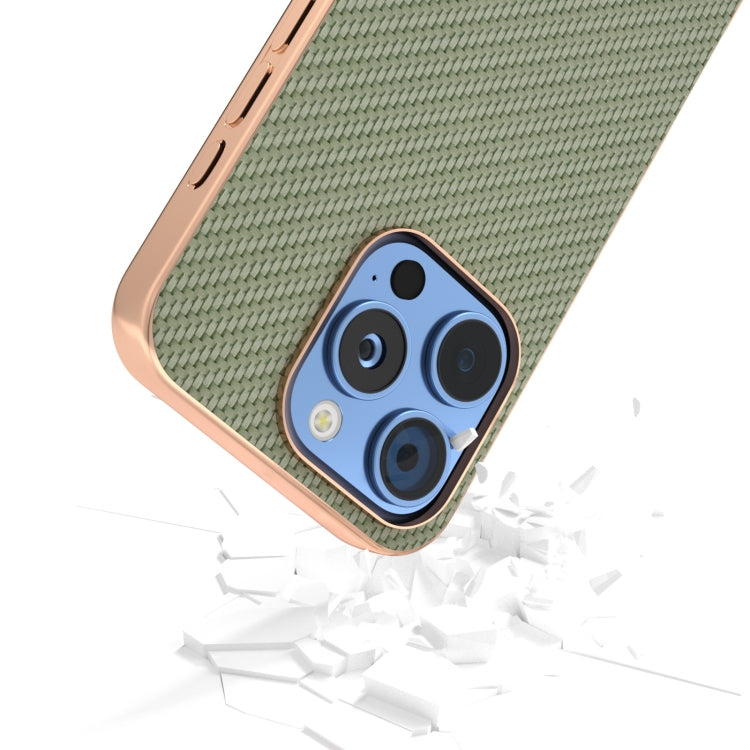 For iPhone 16 Pro Max Nano Electroplating Carbon Fiber Texture Phone Case(Green) by buy2fix