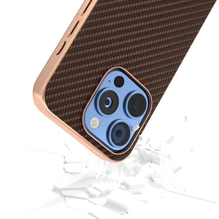 For iPhone 16 Pro Nano Electroplating Carbon Fiber Texture Phone Case(Dark Brown) by buy2fix