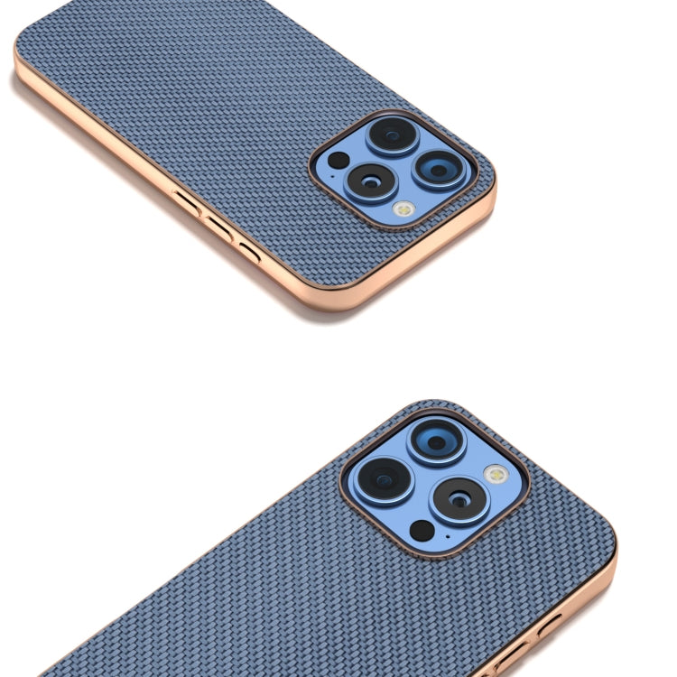 For iPhone 16 Pro Nano Electroplating Carbon Fiber Texture Phone Case(Sky Blue) by buy2fix