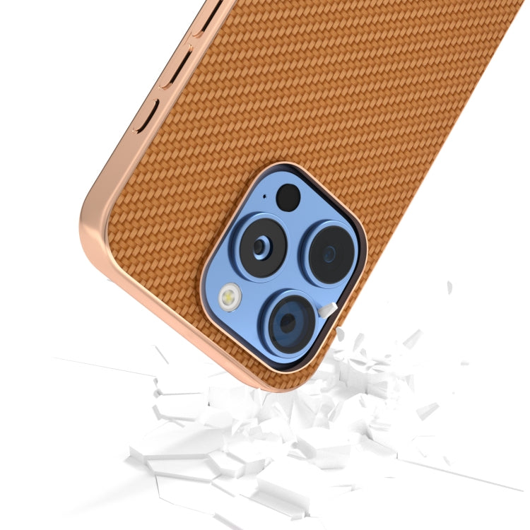 For iPhone 16 Pro Nano Electroplating Carbon Fiber Texture Phone Case(Brown) by buy2fix