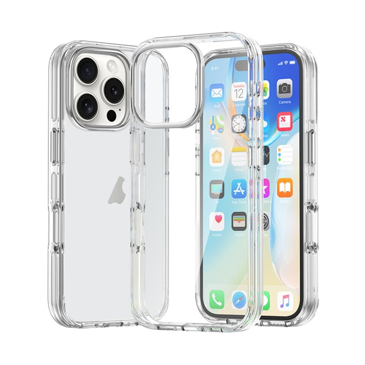 For iPhone 16 Pro Metal Buttons PC Hybrid TPU Phone Case(Transparent) by buy2fix