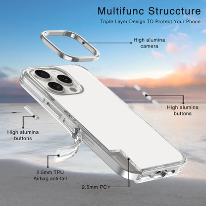 For iPhone 16 Pro Metal Buttons PC Hybrid TPU Phone Case(Transparent) by buy2fix