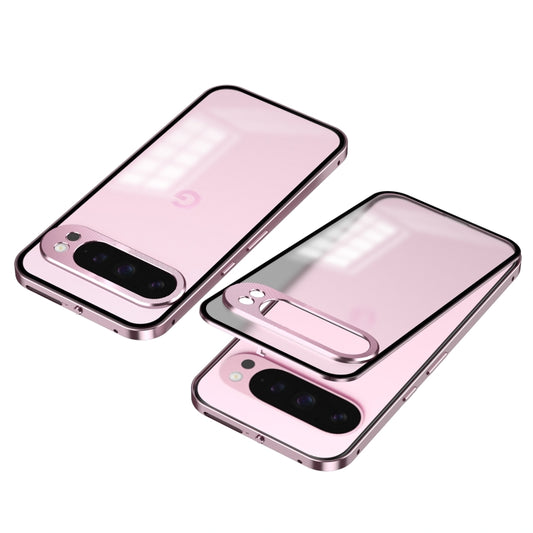 For Google Pixel 9 Pro XL Snap Buckle Metal Frame Frosted Phone Case(Pink) by buy2fix