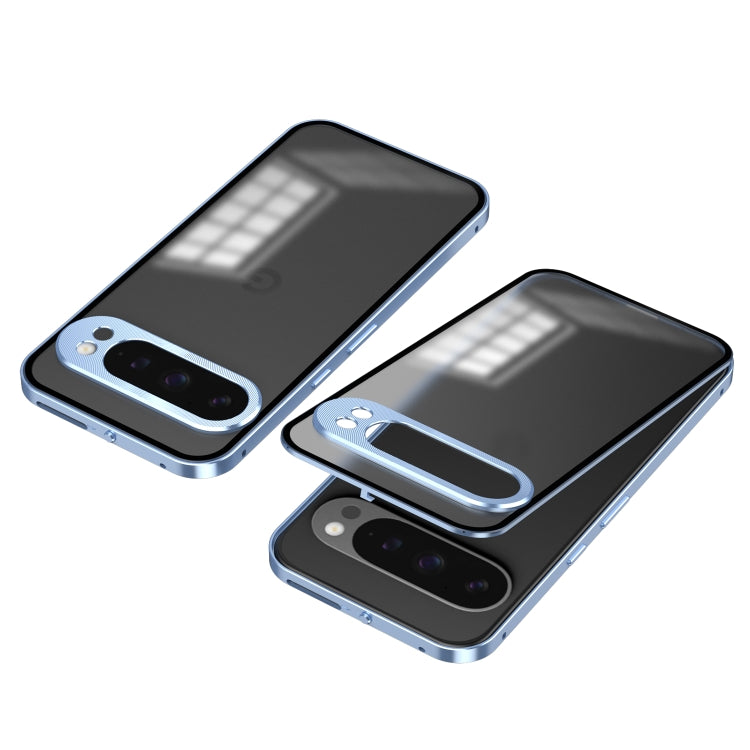 For Google Pixel 9 Pro XL Snap Buckle Metal Frame Frosted Phone Case(Blue) by buy2fix