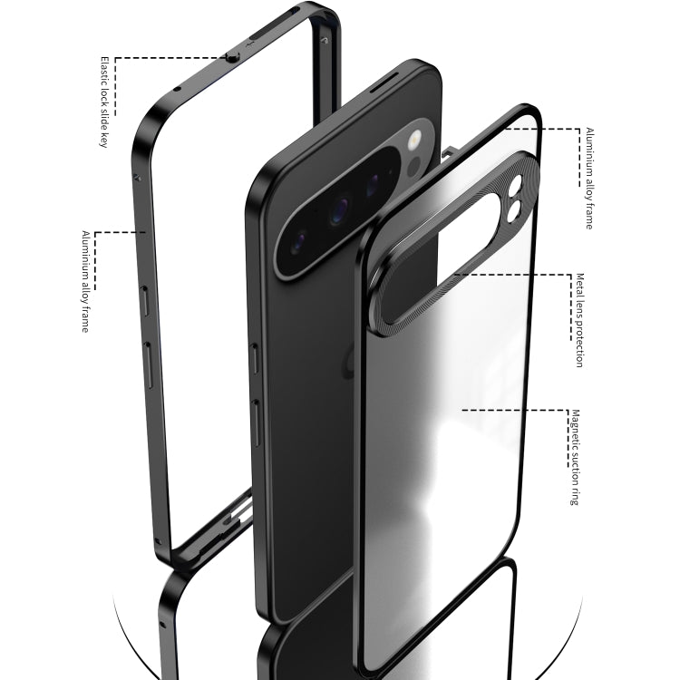 For Google Pixel 9 / 9 Pro Snap Buckle Metal Frame Frosted Phone Case(Silver) by buy2fix