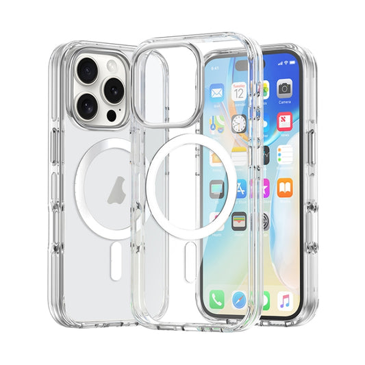 For iPhone 16 Pro Metal Buttons MagSafe Magnetic PC Hybrid TPU Phone Case(Transparent) by buy2fix