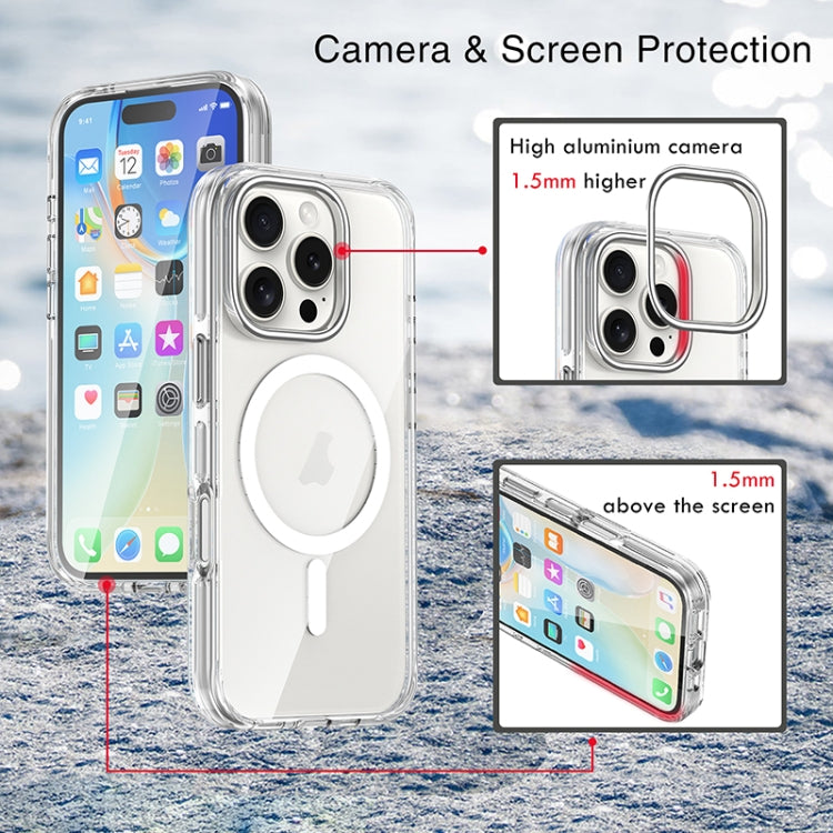 For iPhone 16 Pro Metal Buttons MagSafe Magnetic PC Hybrid TPU Phone Case(Transparent) by buy2fix