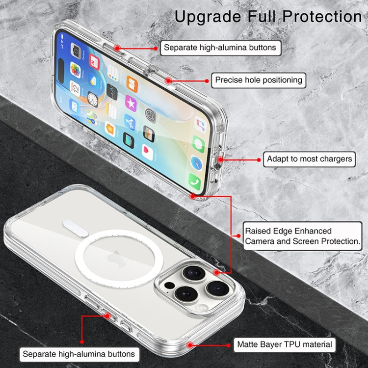 For iPhone 16 Pro Metal Buttons MagSafe Magnetic PC Hybrid TPU Phone Case(Transparent) by buy2fix