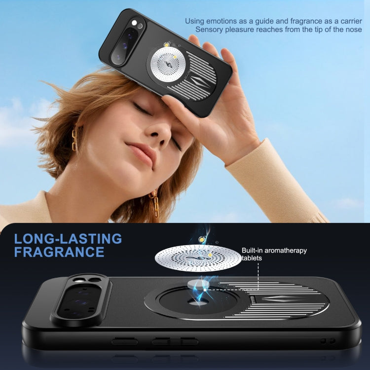 For Google Pixel 9 / 9 Pro Heat Dissipation Aromatherapy MagSafe Holder Phone Case(Black) by buy2fix