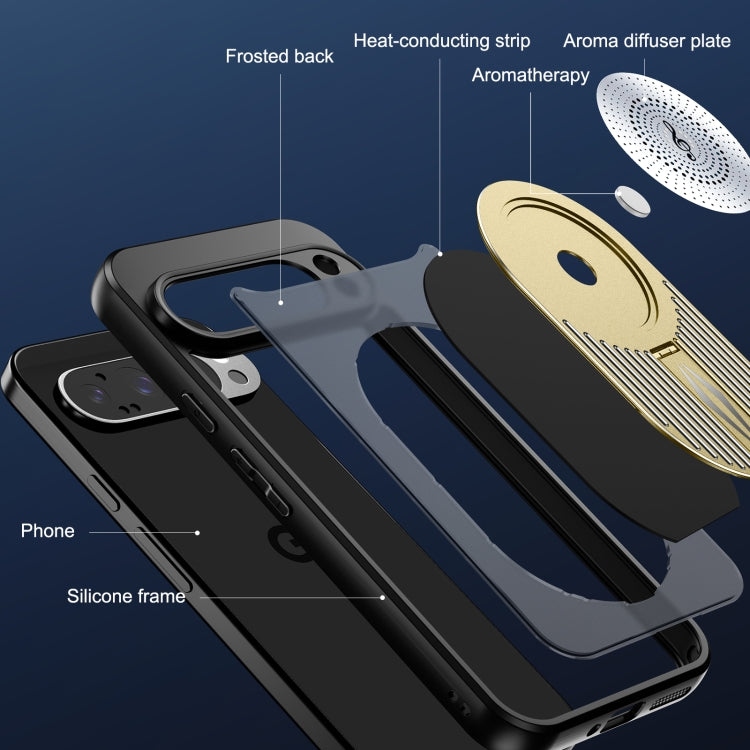 For Google Pixel 9 / 9 Pro Heat Dissipation Aromatherapy MagSafe Holder Phone Case(Gold) by buy2fix