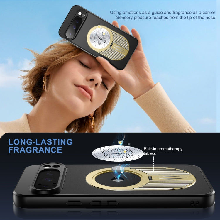 For Google Pixel 9 / 9 Pro Heat Dissipation Aromatherapy MagSafe Holder Phone Case(Gold) by buy2fix