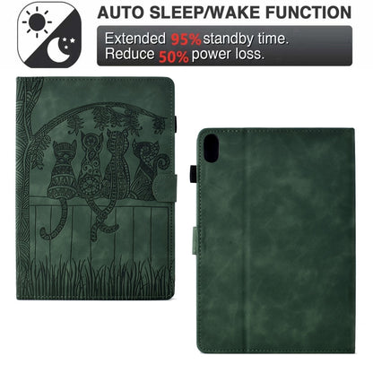 For iPad 2025 / 2022 Cats Embossed Leather Smart Tablet Case(Green) - iPad 2025 / 2022 Cases by buy2fix | Online Shopping UK | buy2fix