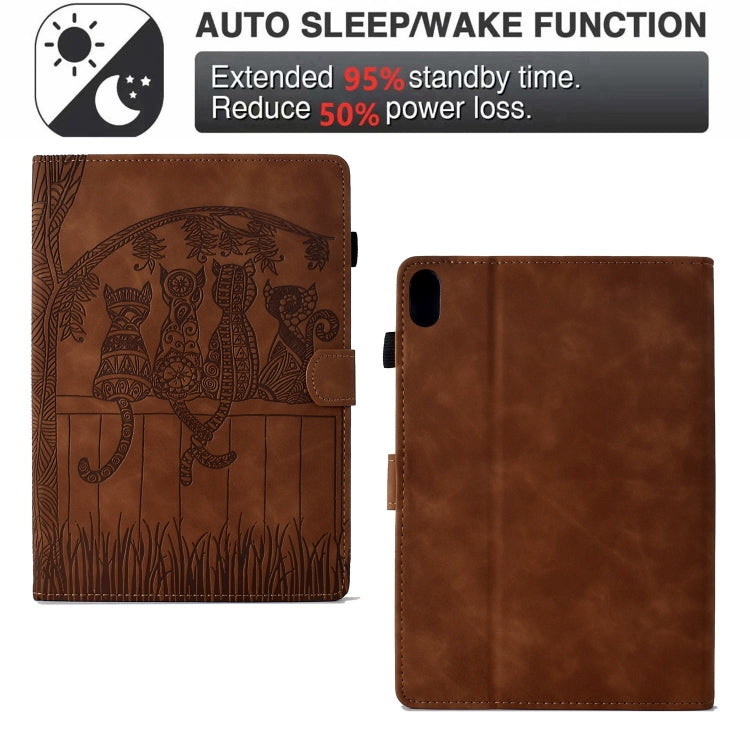 For iPad 2025 / 2022 Cats Embossed Leather Smart Tablet Case(Brown) - iPad 2025 / 2022 Cases by buy2fix | Online Shopping UK | buy2fix