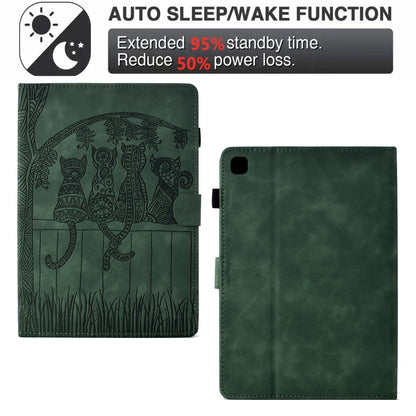 For iPad 10.2 2021 / 2020 / 10.5 2019 Cats Embossed Leather Smart Tablet Case(Green) - iPad 10.2 Cases by buy2fix | Online Shopping UK | buy2fix
