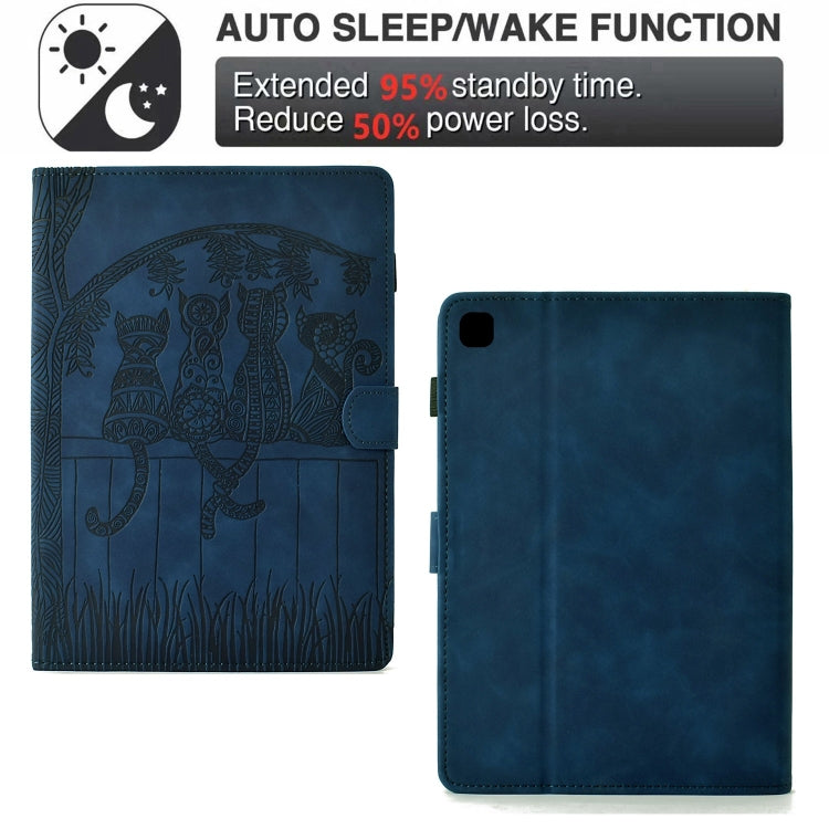 For iPad 10.2 2021 / 2020 / 10.5 2019 Cats Embossed Leather Smart Tablet Case(Dark Blue) - iPad 10.2 Cases by buy2fix | Online Shopping UK | buy2fix