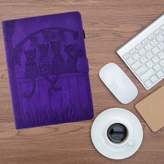 For iPad Pro 9.7 / 9.7 2018 / 2017 Cats Embossed Leather Smart Tablet Case(Purple) - iPad 9.7 (2018) & (2017) Cases by buy2fix | Online Shopping UK | buy2fix