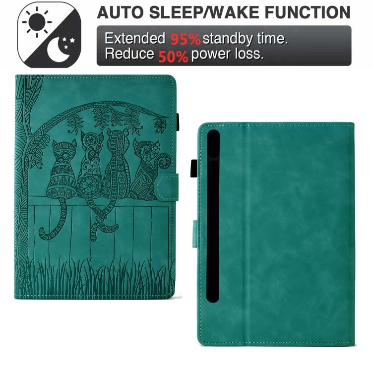 For Samsung Galaxy Tab S8 / S7 Cats Embossed Leather Smart Tablet Case(Light Blue) by buy2fix