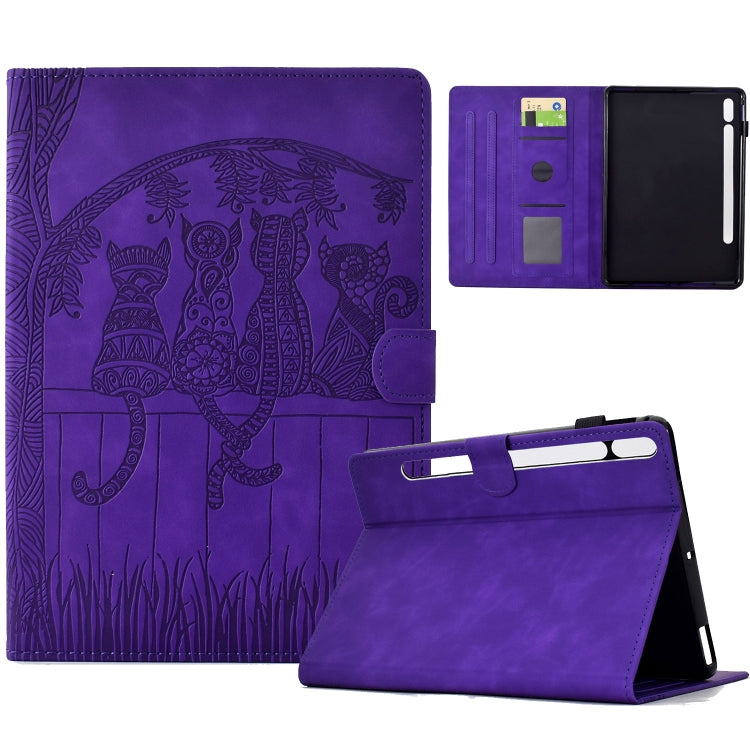 For Samsung Galaxy Tab S8 / S7 Cats Embossed Leather Smart Tablet Case(Purple) by buy2fix