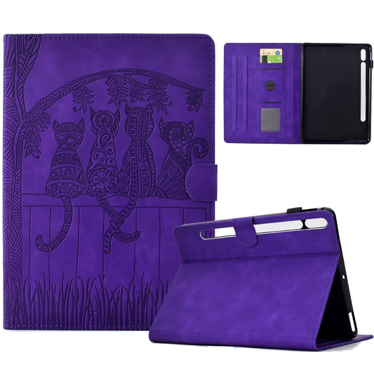 For Samsung Galaxy Tab S8 / S7 Cats Embossed Leather Smart Tablet Case(Purple) by buy2fix