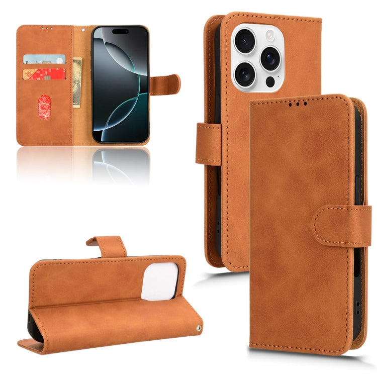 For iPhone 16 Pro Max Skin Feel Magnetic Flip Leather Phone Case(Brown) by buy2fix