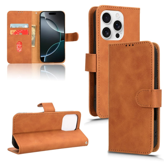 For iPhone 16 Pro Max Skin Feel Magnetic Flip Leather Phone Case(Brown) by buy2fix