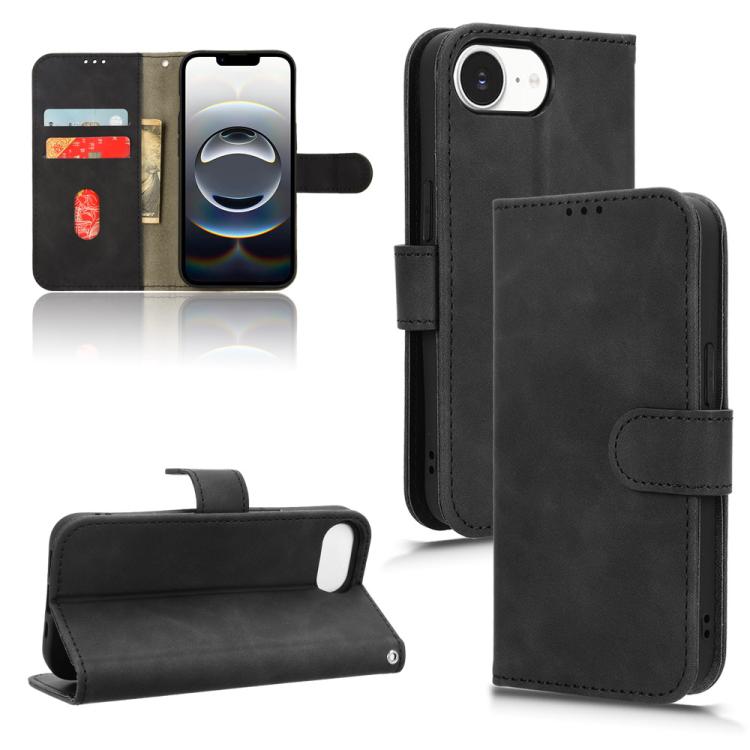 For iPhone 16e Skin Feel Magnetic Flip Leather Phone Case(Black) - iPhone 16e Cases by buy2fix | Online Shopping UK | buy2fix