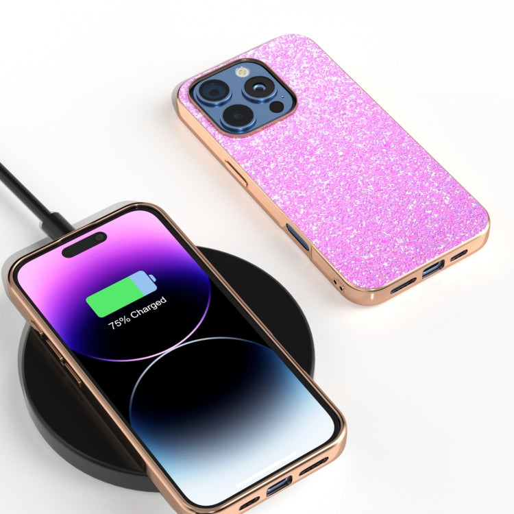 For iPhone 16 Pro Max Electroplating Frame Colorful Glitter Phone Case(Dark Pink) by buy2fix