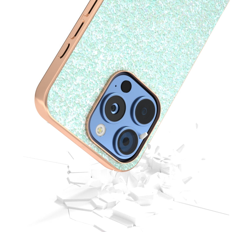 For iPhone 16 Pro Max Electroplating Frame Colorful Glitter Phone Case(Light Green) by buy2fix