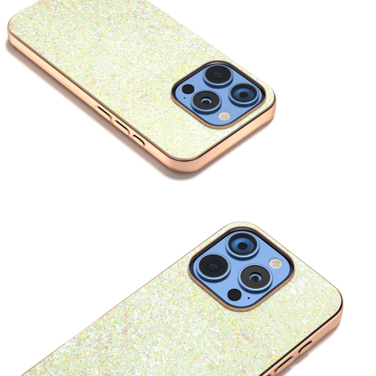 For iPhone 16 Pro Max Electroplating Frame Colorful Glitter Phone Case(Gold) by buy2fix