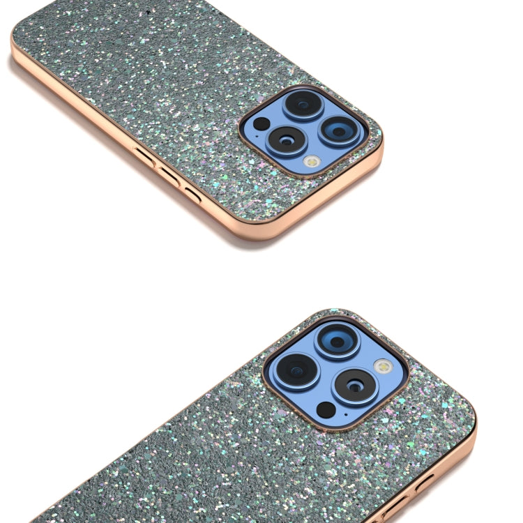 For iPhone 16 Pro Max Electroplating Frame Colorful Glitter Phone Case(Black Green) by buy2fix