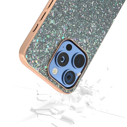 For iPhone 16 Pro Max Electroplating Frame Colorful Glitter Phone Case(Black Green) by buy2fix
