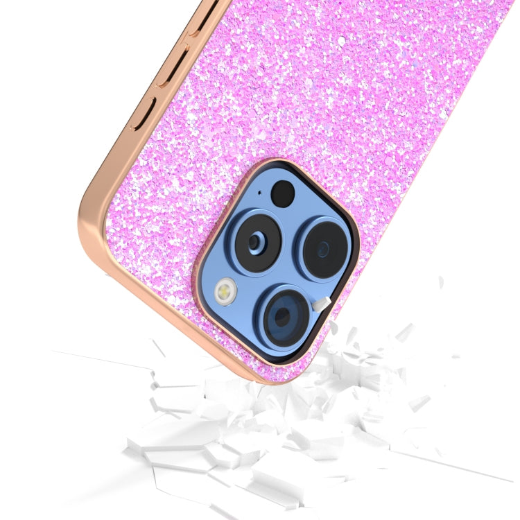 For iPhone 16 Pro Electroplating Frame Colorful Glitter Phone Case(Dark Pink) by buy2fix