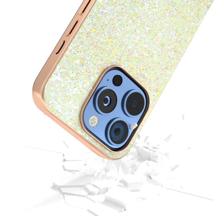For iPhone 16 Pro Electroplating Frame Colorful Glitter Phone Case(Gold) by buy2fix