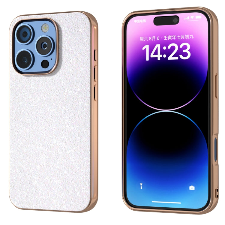 For iPhone 16 Pro Electroplating Frame Colorful Glitter Phone Case(White) by buy2fix