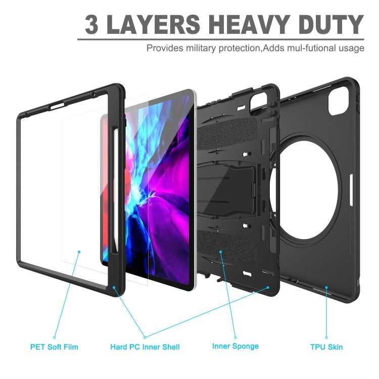 For iPad Pro 12.9 inch (2020) 360 Degree Rotation PC+TPU Protective Cover with Holder & Hand Strap & Pen Slot(Black) - iPad Pro 12.9 (2018) Cases by buy2fix | Online Shopping UK | buy2fix