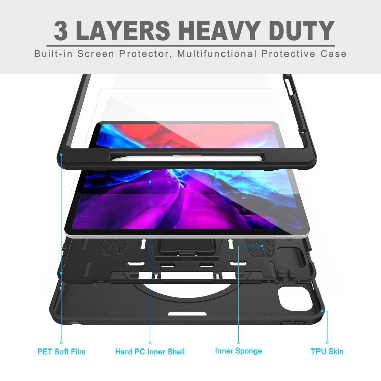 For iPad Pro 12.9 inch (2020) 360 Degree Rotation PC+TPU Protective Cover with Holder & Hand Strap & Pen Slot(Black) - iPad Pro 12.9 (2018) Cases by buy2fix | Online Shopping UK | buy2fix