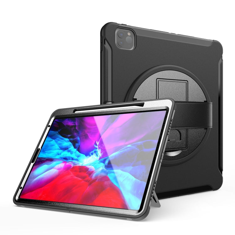 For iPad Pro 12.9 inch (2020) 360 Degree Rotation PC+TPU Protective Cover with Holder & Hand Strap & Pen Slot(Black) - iPad Pro 12.9 (2018) Cases by buy2fix | Online Shopping UK | buy2fix